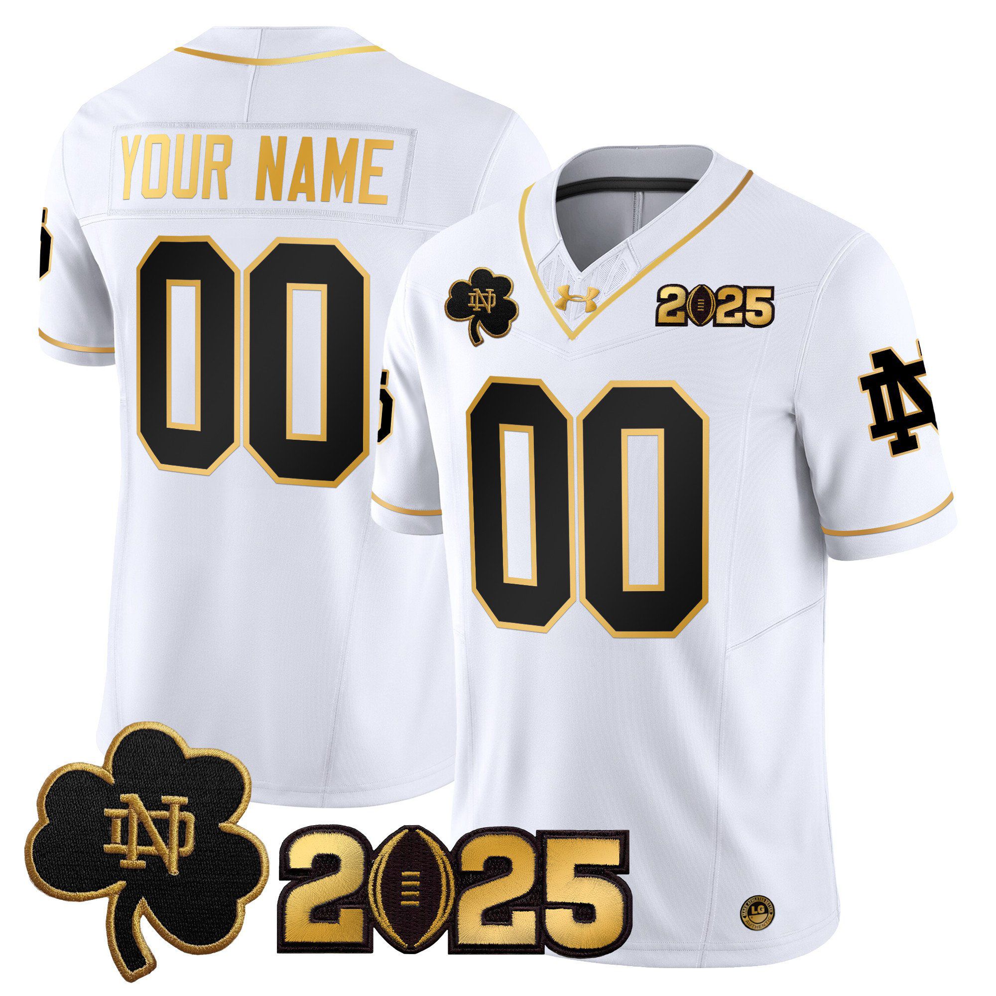 Men Notre Dame Fighting Irish White 2025 CFP Final Patch Gold Vapor Limited Custom NCAA Jersey